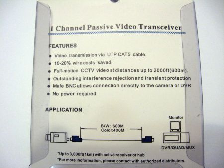 Пасивний UTP BNC відео трансівер, CCTV балун